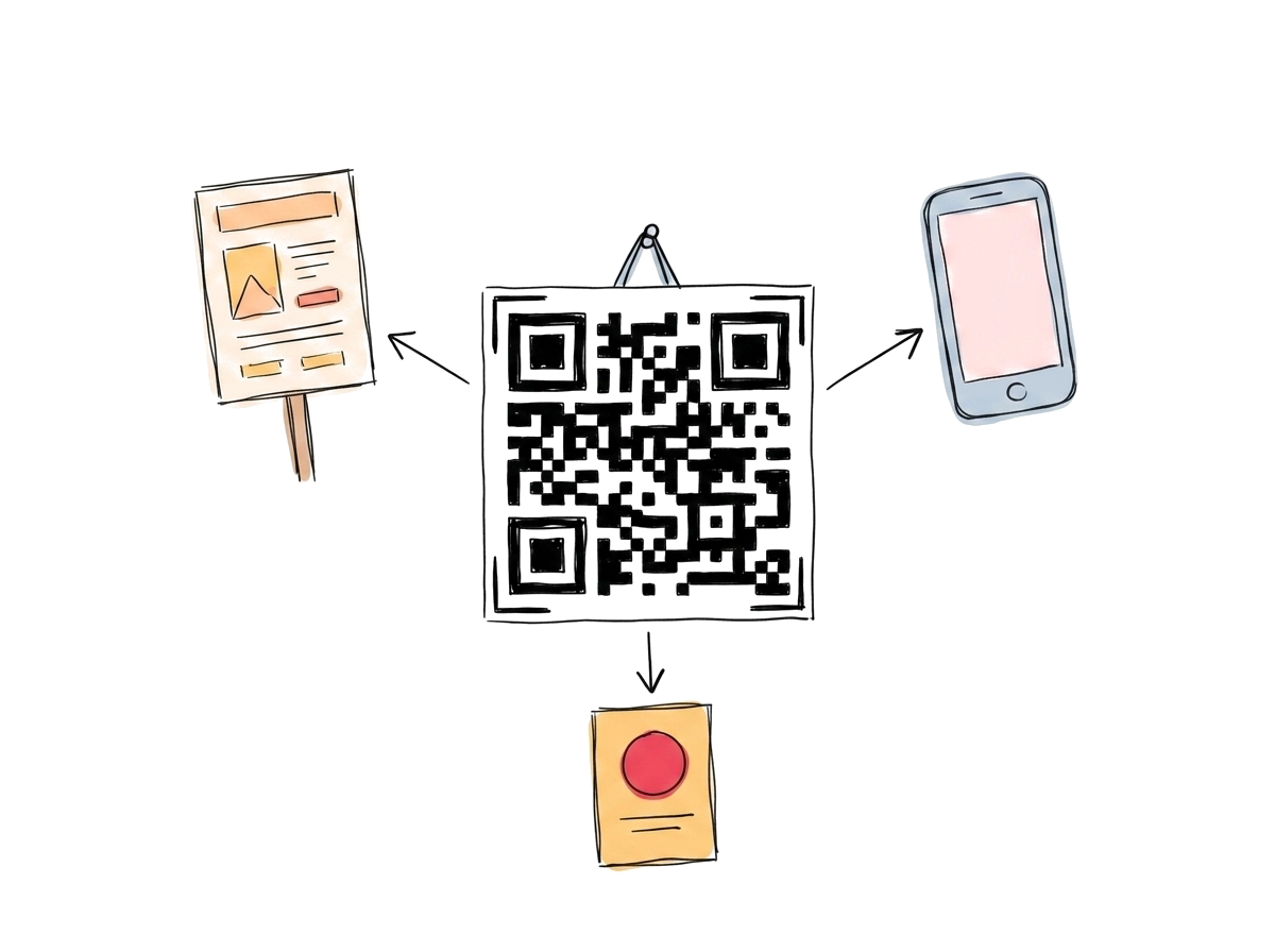 A single event QR that works on cards, posters, emails, and screens