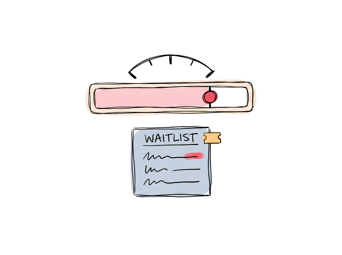 A capacity meter at 50/50 with a small waitlist underneath