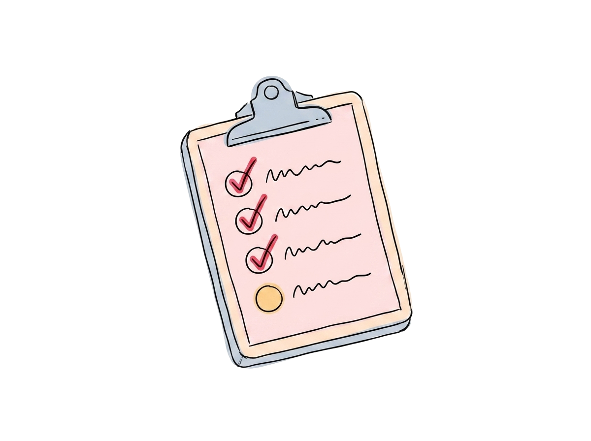 A clipboard with a short checklist — three patterns spotted, three changes planned